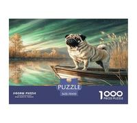 Rompecabezas de 1000 Piezas para Adultos con diseño de Perro, Pug (Barco Junto al Lago). Juego difícil, difícil y desafiante para decoración de Pared. 70 x 50 cm (1000 Piezas).