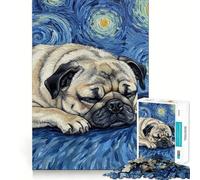 Rompecabezas de 1000 Piezas para Adultos con diseño de Perro Pug durmiendo en una Noche Estrellada Juguete Que desafía la Mente Diversión Garantizada Corte (38x52cm)