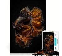 Rompecabezas de 1000 Piezas para Adultos con diseño de pez Betta,Dorado y Negro,Ideal para decoración,Juego de concentración Mental,Juego Relajante y Escena navideña (50x75cm)