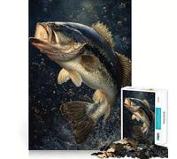 Rompecabezas de 1000 piezas para adultos con diseño de pez lubina bajo el agua,pintura artística de bordes precisos,juego de ingenio,regalo ideal para pasar un rato agradable y disfrutar de la Navidad