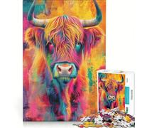 Rompecabezas de 1000 Piezas para Adultos con diseño de Vaca de Las Tierras Altas Arte Colorido Juego Familiar interacción Entre Padres e Hijos cumpleaños y Navidad 38x52cm