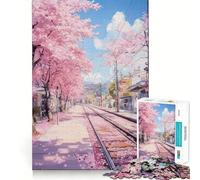 Rompecabezas de 1000 Piezas para Adultos con diseño de vías de Tren en Flor de Cerezo,Arte de Corte preciso,desafío Mental,Juego Divertido para Pasar el rato,Regalo de cumpleaños (38x52cm)