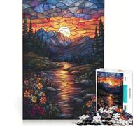Rompecabezas de 1000 Piezas para Adultos con diseño de vidriera al Atardecer Juego de ingenio Ideal para Reducir el estrés un Regalo estupendo para los Amantes de los Videojuegos 38x52cm