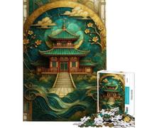 Rompecabezas de 1000 Piezas para Adultos con diseño de vidrieras de templos japoneses Juegos relajantes para Adultos Que mejoran la Memoria Regalos de cumpleaños y únicos (tamaño 38x26cm)