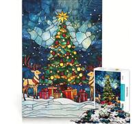 Rompecabezas de 1000 Piezas para Adultos con diseño de vidrieras navideñas Juegos Divertidos interacción Entre Padres e Hijos Regalos de Juegos desafiantes 38x26cm