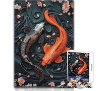 Rompecabezas de 1000 Piezas para Adultos con diseño de Yin Yang Koi en Relieve D, Juego Educativo para familias, Regalos para Amigos Secretos, tamaño 50x75cm