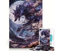 Rompecabezas de 1000 Piezas para Adultos con diseño de Zorro Kitsune Negro,Arte de Corte Fino,Juego de concentración Mental,Juego para Momentos de Tranquilidad,Actividad de cumpleaños 38x26cm