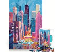 Rompecabezas de 1000 Piezas para Adultos con diseño del Horizonte de Chicago,lámina artística de Corte preciso,desafío Mental,Juego Divertido para el Tiempo Libre,Regalo de cumpleaños (38x26cm)