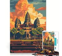 Rompecabezas de 1000 Piezas para Adultos con diseño del Templo de Angkor Wat al Atardecer Juego de Memoria Divertido con componentes Resistentes y de Corte Limpio aliviar el estrés