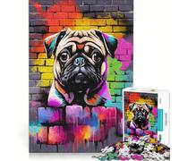 Rompecabezas de 1000 Piezas para Adultos con diseño estético de Perro Pug y Graffiti, Juguete Educativo, Entrena tu Cerebro y Tus Manos, cumpleaños 38x52cm