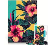 Rompecabezas de 1000 Piezas para Adultos con diseño Floral de Hibisco Tropical Juguete Decorativo para Construir y concentrarse Juego de Paz Regalo de cumpleaños (38x52cm)