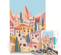 Rompecabezas de 1000 Piezas para Adultos con diseño Minimalista de Pueblo y Ciudad de Turquía en Tonos Pastel Ilustración artística Juego de ingenio con Bordes Afilados Diversión Tranquilo Regalo