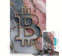 Rompecabezas de 1000 Piezas para Adultos con el símbolo de Bitcoin sobre mármol Rosa y Gris Diseño artístico de Corte preciso Juguete Creativo para desarrollar la Creatividad Ideal para Pasar
