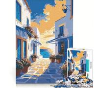 Rompecabezas de 1000 Piezas para Adultos con Escena callejera de una Isla Griega, Ideal para Relajarse, interactuar Entre Padres e Hijos, como Regalo de cumpleaños o para viajeros 38x26cm