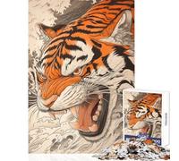 Rompecabezas de 1000 Piezas para Adultos con Estampado de Tigre japonés Juego práctico Que Mejora la Memoria y es antiestrés Colección de Artistas Bellas Artes (38x52cm)