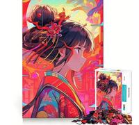 Rompecabezas de 1000 Piezas para Adultos con Hermosa Geisha Estilo Anime,Bordes, Juego cognitivo,Regalo,Juego de Ocio,Actividad de cumpleaños (38x26cm)