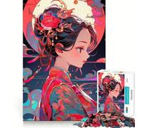 Rompecabezas de 1000 Piezas para Adultos con Hermosa Geisha Estilo Anime,Bordes Suaves,Juguete de construcción para concentrarse,Juego Relajante,Escena navideña (38x26cm)