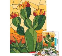 Rompecabezas de 1000 Piezas para Adultos con ilustración de Cactus en vidriera Juguete adictivo para Cultivar la Paciencia Juego Educativo Actividades Familiares Obra de Arte Regalo Ideal (50x75cm)