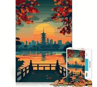 Rompecabezas de 1000 Piezas para Adultos con ilustración de Paisaje de Pagoda Japonesa al Atardecer Bordes Bien definidos Actividad Mental Divertida y fácil Regalo Ideal para cumpleaños