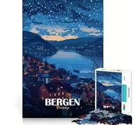 Rompecabezas de 1000 Piezas para Adultos con ilustración de Paisaje Nocturno de Bergen,Noruega Arte de Bordes precisos Juego de ingenio Regalo Ideal para Pasar un rato Agradable Divertido Regalo