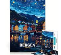 Rompecabezas de 1000 Piezas para Adultos con ilustración de Paisaje Nocturno de Bergen,Noruega,con Bordes precisos Juego de ingenio Regalo Ideal para Pasar un rato Agradable Divertido Regalo