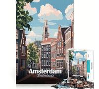 Rompecabezas de 1000 Piezas para Adultos con ilustración de Paisaje Urbano de Ámsterdam,Países Bajos Juego Limpio y Divertido para Pensar y Relajarse Actividad de cumpleaños (50x75cm)