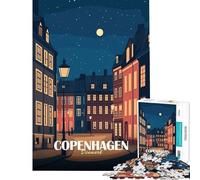 Rompecabezas de 1000 Piezas para Adultos con ilustración de Paisaje Urbano Nocturno de Copenhague Dinamarca Juegos relajantes Que desafían la Inteligencia Cerebral Juguetes adictivos Regalos de