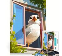 Rompecabezas de 1000 Piezas para Adultos con ilustración de pájaro de Dibujos Animados en una Ventana Juguete Decorativo de construcción de fácil Montaje Juego de Paz Regalo de cumpleaños (38x52cm)