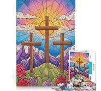 Rompecabezas de 1000 Piezas para Adultos con ilustración de Tres Cruces en vidriera Ideal para Toda la Familia decoración Perfecta cumpleaños y Navidad 38x26cm