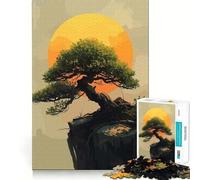 Rompecabezas de 1000 Piezas para Adultos con ilustración de un bonsái al Atardecer en un acantilado Juego de Bordes limpios,Juego de lógica,Juego de Entretenimiento,decoración navideña 50x75cm