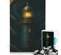 Rompecabezas de 1000 Piezas para Adultos con ilustración de un Faro Azul y Dorado, Juego de ingenio, dificultad Alta, para Fortalecer el Amor en Pareja 50x75cm
