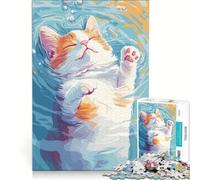 Rompecabezas de 1000 Piezas para Adultos con ilustración de un Gato flotando en el Agua, Juego Imposible, interacción Entre Padres e Hijos, Ideal para cumpleaños y Navidad 38x26cm