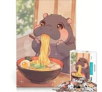 Rompecabezas de 1000 Piezas para Adultos con ilustración de un hipopótamo Adorable Comiendo Ramen, Juego Familiar, para Relajarse intelectualmente, colección de Artistas, Bellas Artes 38x26cm