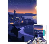 Rompecabezas de 1000 Piezas para Adultos con ilustración de un Pueblo costero Nocturno Juego Educativo Juguetes didácticos Excelentes Regalos y Juguetes adecuados para Parejas tamaño 38x52cm
