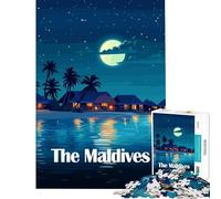 Rompecabezas de 1000 Piezas para Adultos con ilustración de un Resort Nocturno en la Playa de Maldivas Juegos relajantes Que desafían la Inteligencia Cerebral Juguetes adictivos Regalos de cumpleaños