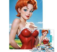 Rompecabezas de 1000 piezas para adultos con ilustración de una chica pin-up pelirroja Juego práctico y adictivo para cultivar la paciencia Regalo de cumpleaños para aliviar el estrés (tamaño 38x26cm)