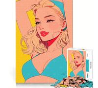 Rompecabezas de 1000 Piezas para Adultos con ilustración de una Mujer Rubia en Bikini Azul,Arte de Corte Fino,Juego de concentración Mental,Juego para Momentos de Tranquilidad,Actividad de cumpleaños