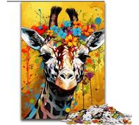 Rompecabezas de 1000 Piezas para Adultos con Jirafa y Flores de Madera Ideal como decoración o Regalo de cumpleaños 50x75cm