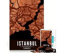 Rompecabezas de 1000 Piezas para Adultos con Mapa de Estambul,Estilo Madera,Corte, Divertido Juego de concentración,Regalo Ideal para un rato de Ocio y diversión en cumpleaños (38x26cm)