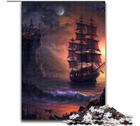 Rompecabezas de 1000 Piezas para Adultos con Paisaje de Barcos Piratas de Madera, divertirse en Familia en cumpleaños y Navidad 50x75cm Actividad de Noche de Juegos Familiar Atractiva
