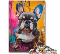 Rompecabezas de 1000 Piezas para Adultos, con Pintura al óleo de Bulldog francés Un Juego desafiante para Todos, Ideal para Mujeres y Hombres (38x26cm)