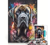 Rompecabezas de 1000 Piezas para Adultos con Pintura de un mastín español Juegos Divertidos interacción Entre Padres e Hijos con póster y Hoja de Preguntas a Juego 38x52cm