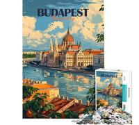 Rompecabezas de 1000 Piezas para Adultos con póster de Viaje de Budapest Rompecabezas Juego de ingenio y antiestrés (tamaño 38x52cm)