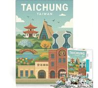 Rompecabezas de 1000 Piezas para Adultos con póster de Viaje de Taichung, Juego práctico, Entrena tu Cerebro y Tus Manos, Cada Pieza es única 38x52cm