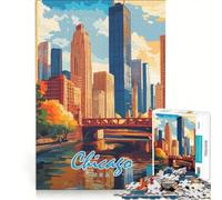 Rompecabezas de 1000 Piezas para Adultos con póster del Horizonte de Chicago, Juguetes para armar, interacción Entre Padres e Hijos, colección de Artistas, Bellas Artes 50x75cm