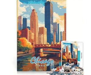 Rompecabezas de 1000 Piezas para Adultos con póster del Horizonte de Chicago, Juguetes para armar, interacción Entre Padres e Hijos, colección de Artistas, Bellas Artes 50x75cm
