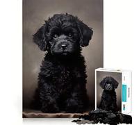 Rompecabezas de 1000 Piezas para Adultos con Retrato de Cachorro de caniche Negro Decoración de Ajuste, Juego cognitivo Divertido,Juego de Paz,Actividad de cumpleaños 38x26cm