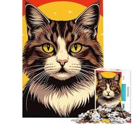 Rompecabezas de 1000 Piezas para Adultos con Retrato de Gato estilizado y Fondo cálido Actividades Divertidas para Hacer en casa Juego antiestrés y de ingenio para Mayores de 14 años (38x52cm)