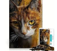 Rompecabezas de 1000 piezas para adultos con retrato de gato y fondo abstracto Decoración limpia y funcional Juguete para ejercitar la mente Momento de juego acogedor Diversión de cumpleaños (38x52cm)