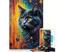 Rompecabezas de 1000 Piezas para Adultos con Retrato de Gato y Fondo Abstracto Diseño artístico de Corte preciso Juego Creativo Juguete para Relajarse Regalo Ideal para Navidad (38x52cm)